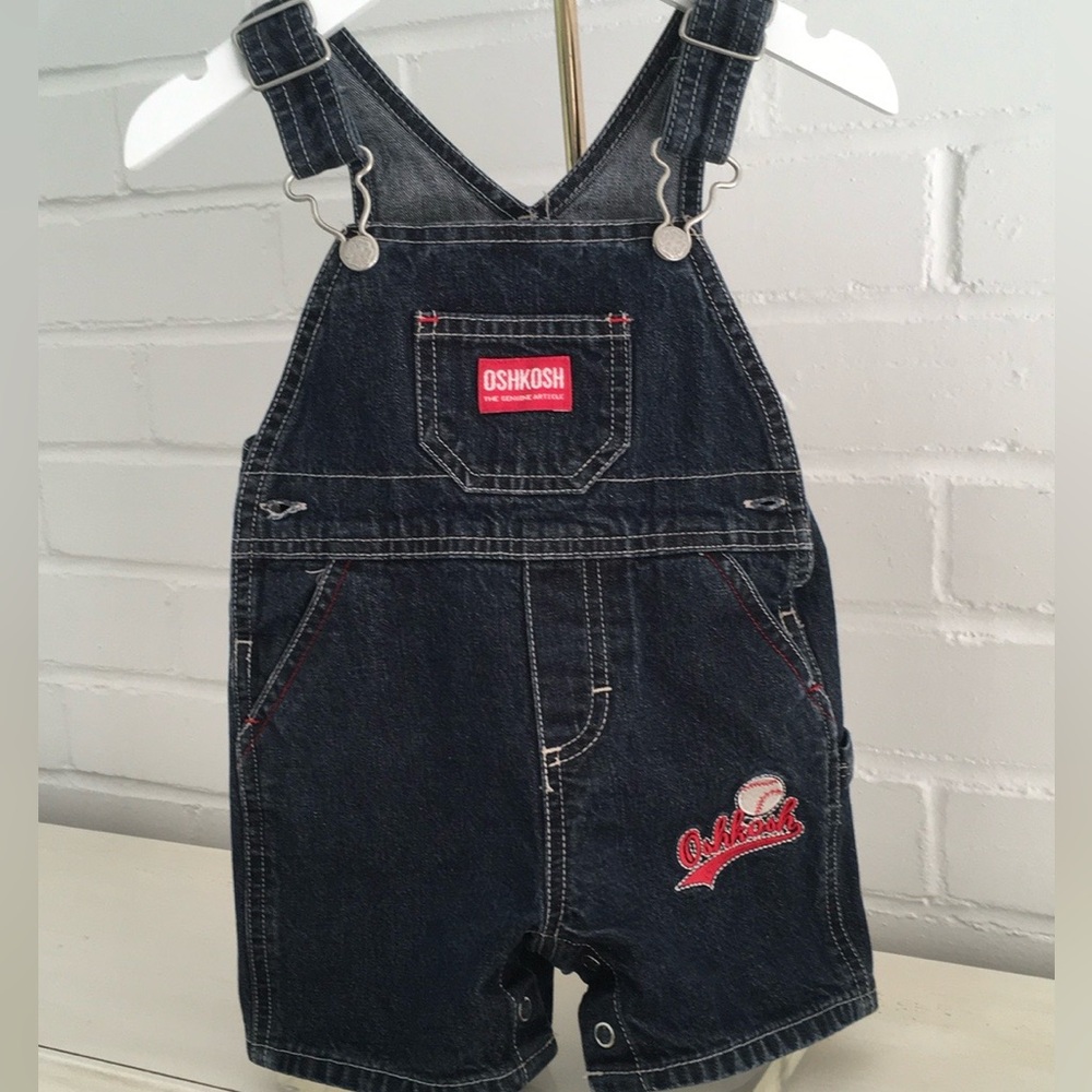 Baby Boy 3-6M OshKosh B'gosh Denim Suspender Short Overalls With Baseball Patch